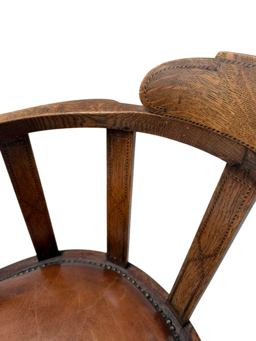 Art Deco Captain"s Chair or Armchair with Leather Seat, 1930s